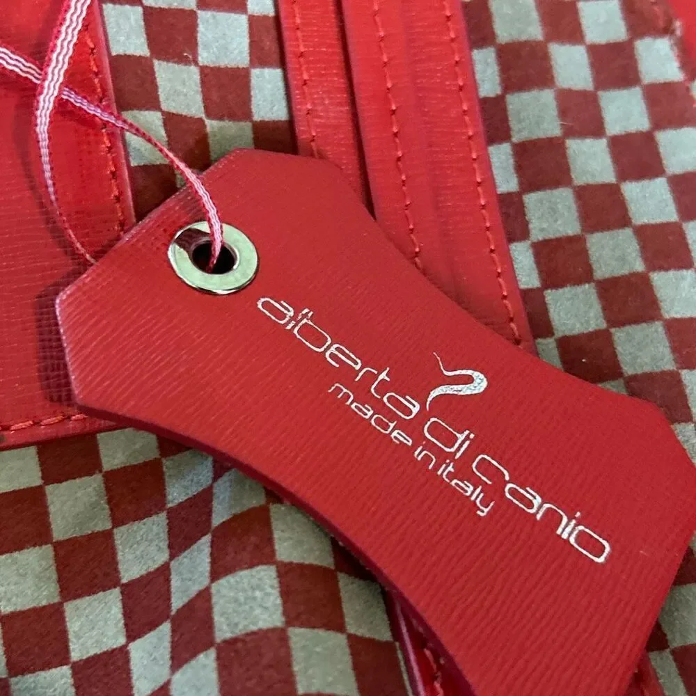 Alberta do Canio vintage red gray checkered suite and leather large tote bag mad